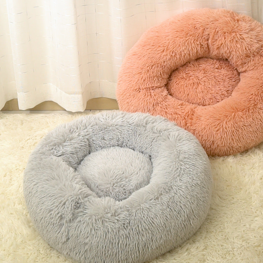 Plush Round Pet Bed for Dogs and Cats